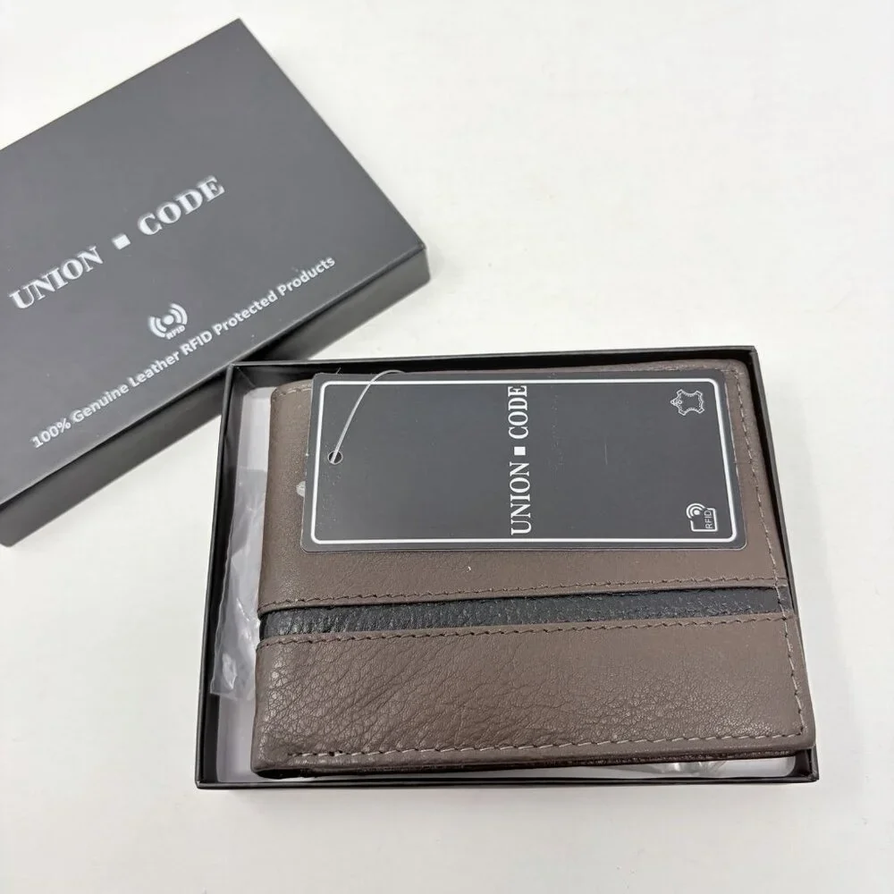 Shop LC Mens Union Code Brown Genuine Leather RFID Protected‎ Slim BiFold Wallet